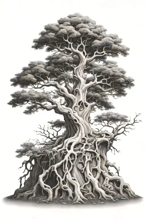a tree with its roots in hell and top in heaven tattoo design idea