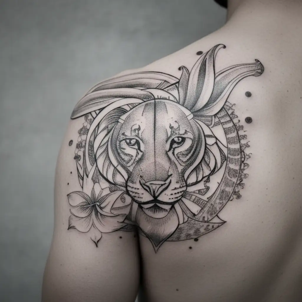Lily with leo horoscope symbol tattoo design idea