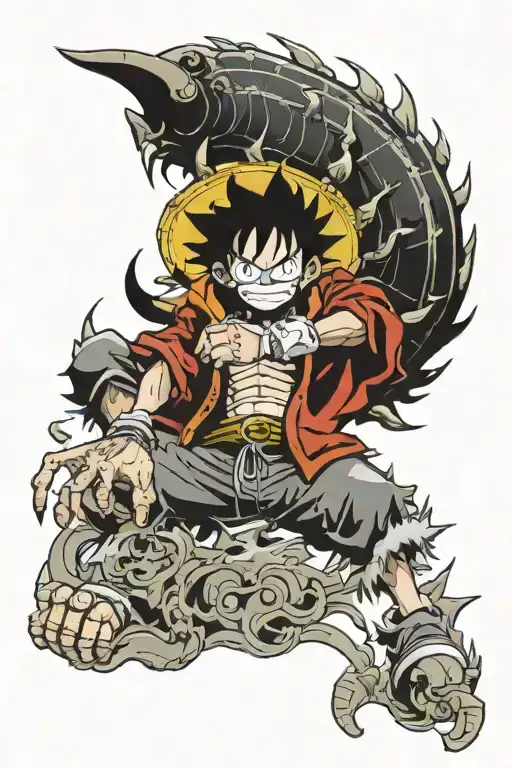 Gear 5 luffy stepping on devil tattoo design idea