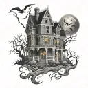 spooky haunted house tattoo design idea