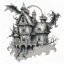spooky haunted house tattoo design idea
