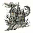 spooky haunted house tattoo design idea