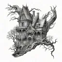 spooky haunted house tattoo design idea