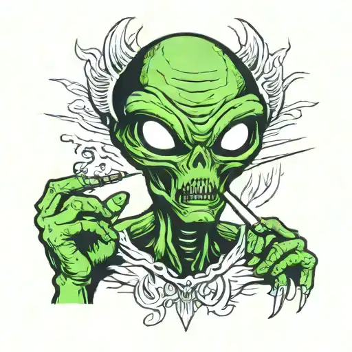 alien smoking joint tattoo design idea