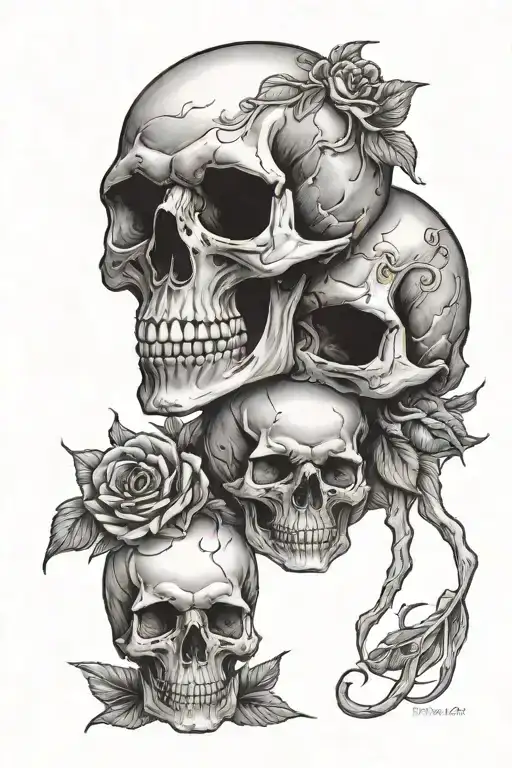 two skulls facing away tattoo design idea