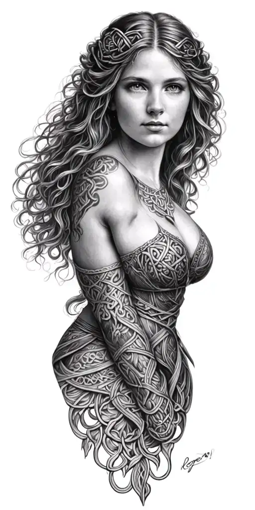 Celtic woman posing tattoo design idea