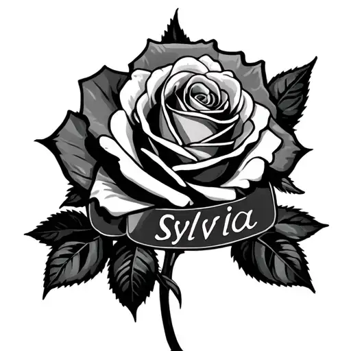 roses with the name, Sylvia and a gangster style tattoo design idea