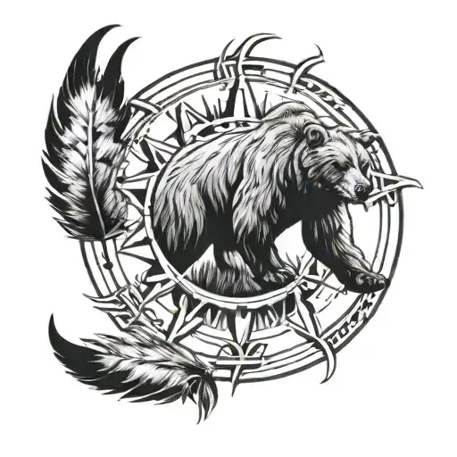 medicine wheel with bear claw in the middle   tattoo design idea