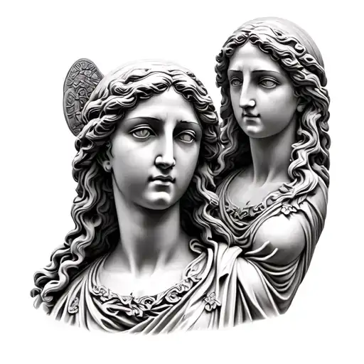 Greek goddess Astraea statue tattoo design idea