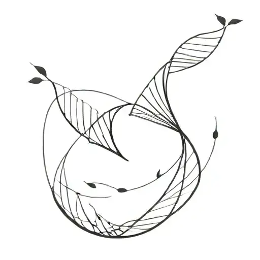 A delicate and minimalist tattoo, with fine lines, in black and white, that mixes biology with music, like a DNA strand  tattoo design idea