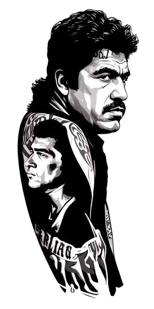 Pablo Escobar and Diego Maradona raising the tattoo design idea