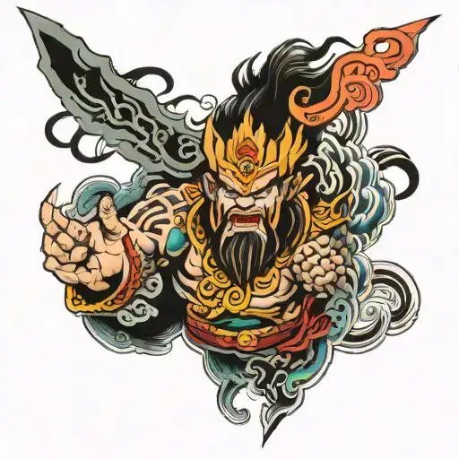 A sleeve tattoo featuring the japanese god of thunder raijin and fujin tattoo design idea