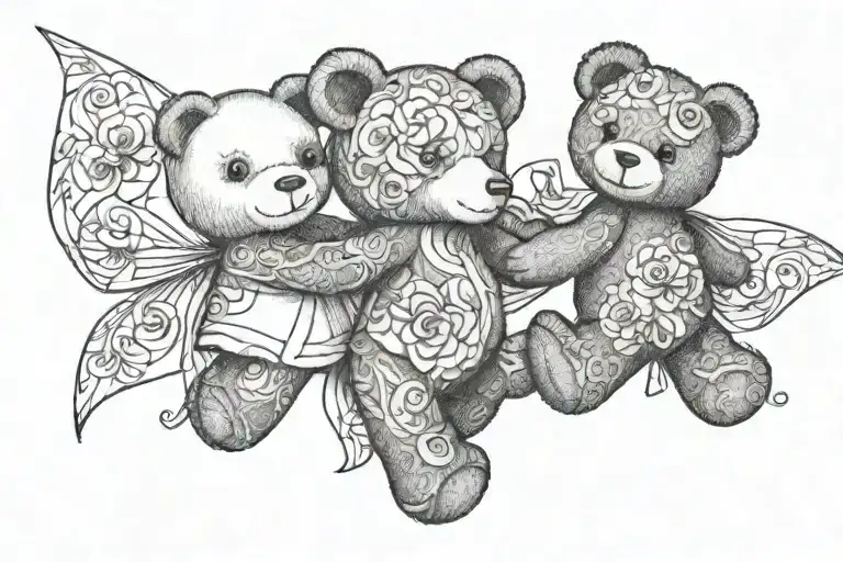 Two teddy bears holding hands holding in their other hands pinwheels  tattoo design idea
