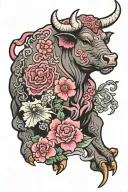 pink beefy bull Japanese style tattoo design idea