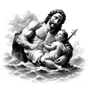 saint Christopher carring baby Jesus through a storm tattoo design idea