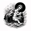 saint Christopher carring baby Jesus through a storm tattoo design idea