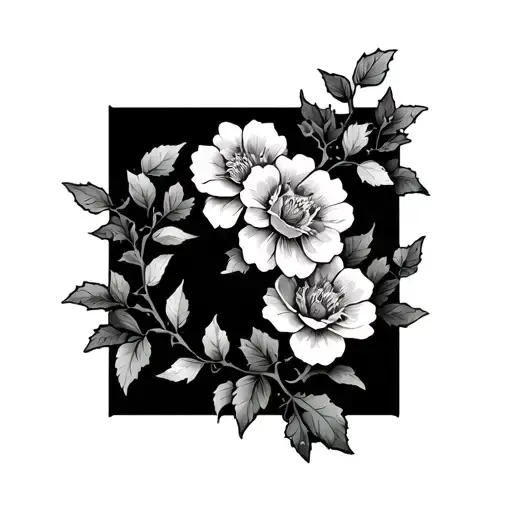 A vine that wraps around the forearm and bicep with flowers and thorns tattoo design idea