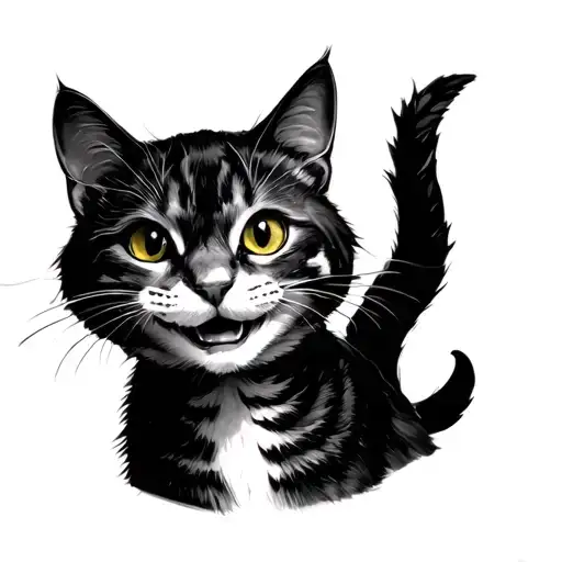 Alice cat in Wonderland smiling with the darkest and dark aspect possible, than fear tattoo design idea