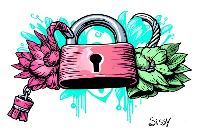 Sissy chastity padlock tattoo design idea