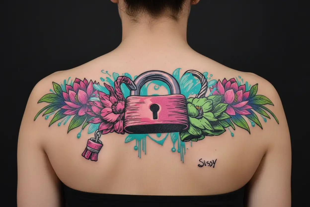 Sissy chastity padlock tattoo design idea