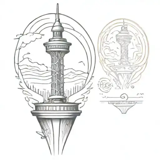 A tattoo of a coffee bean morphing into the shape of Tehran's iconic Milad Tower, done in a sketch style tattoo design idea