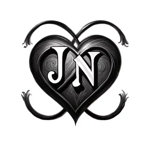 heart with infinity 3 letters J J N tattoo design idea