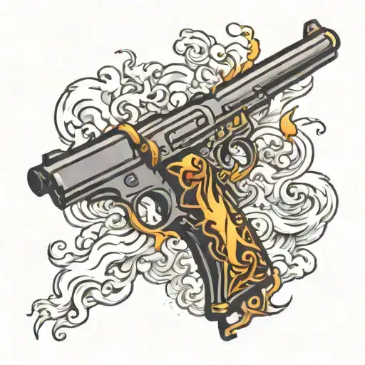 guns and smoke coming tattoo design idea