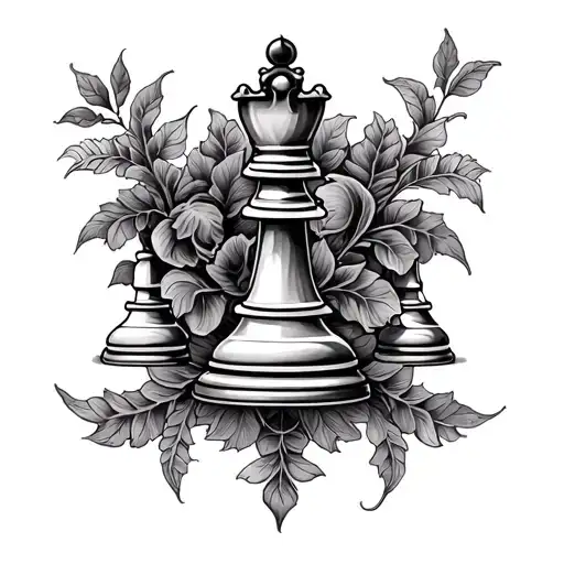 filigree vine intertwined with a queen chess pieces tattoo design idea