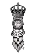 Billionaire written, wrist tattoo with rolex crown tattoo design idea