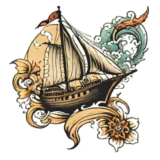 boat sailing tattoo design idea