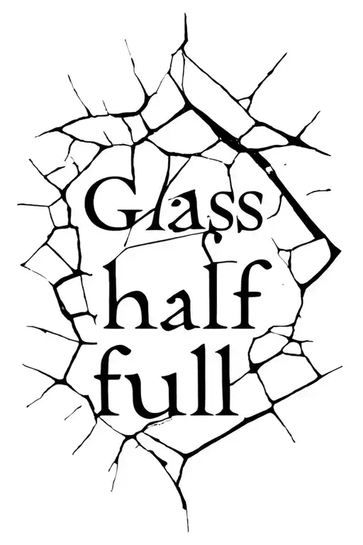"Glass half full" broken shards of glass surrounded tattoo design idea