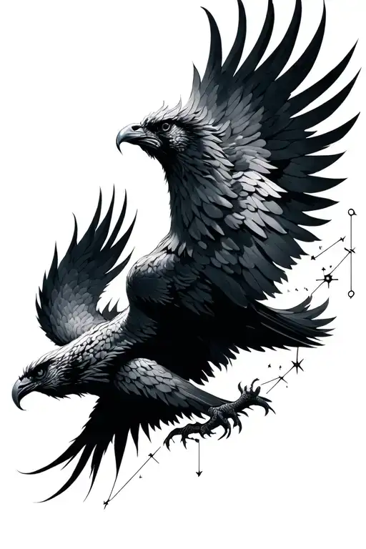 pheonix rising with Aquarius constellation surrounded tattoo design idea