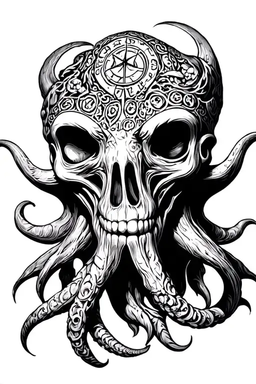 chicano cthulhu head with cultist runes tattoo design idea