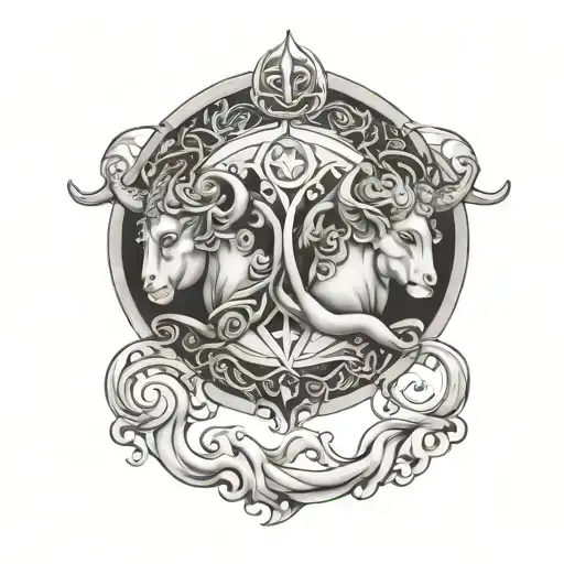 Aquarius & taurus zodiac sign intertwined tattoo design idea