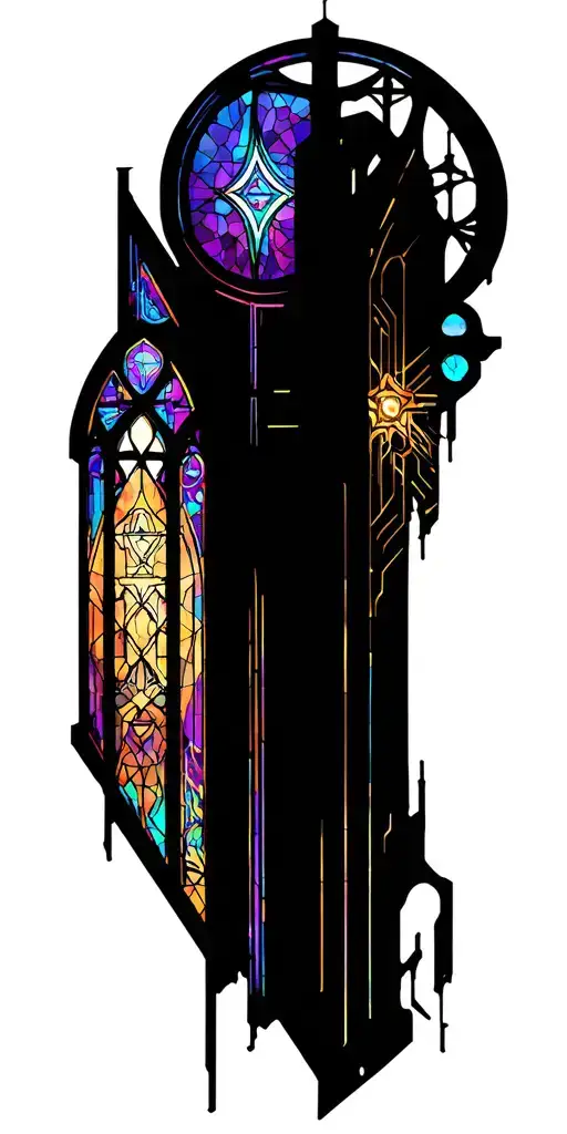 stain glass cathedral window with gothic architecture tattoo design idea