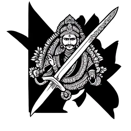 Sri Lankan traditional style tattoo, Sigiriya, Rawana with a sword and Sandakada Pahana tattoo design idea