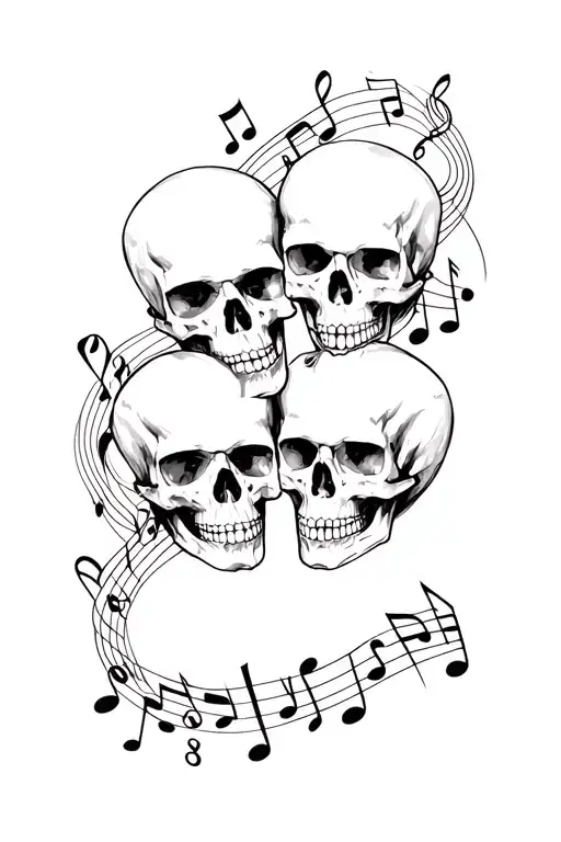 lover skulls surrounded by musical notes tattoo design idea