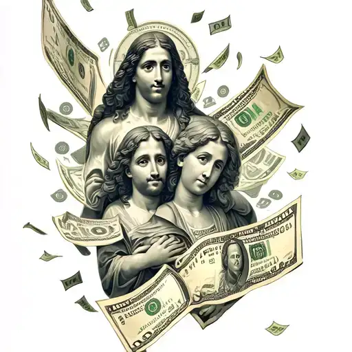 god family money falling tattoo design idea