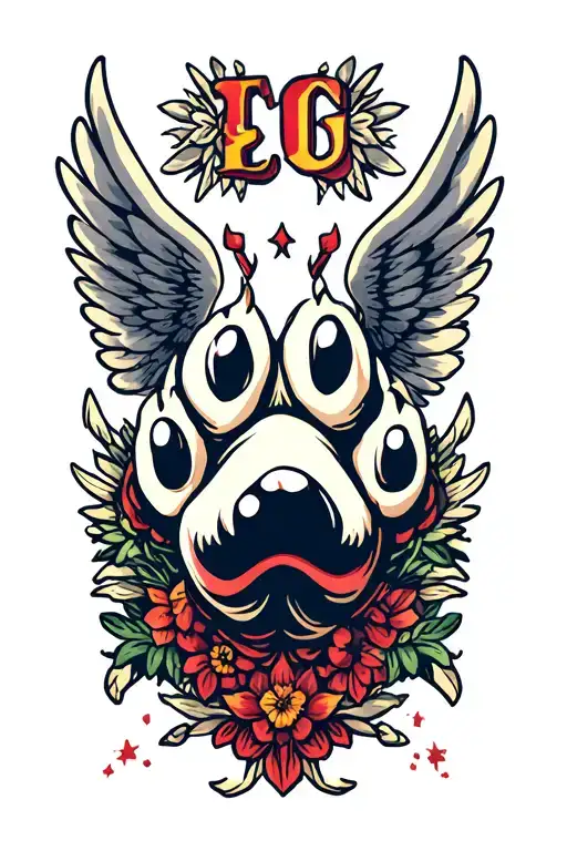 dogs paw with wings made tattoo design idea