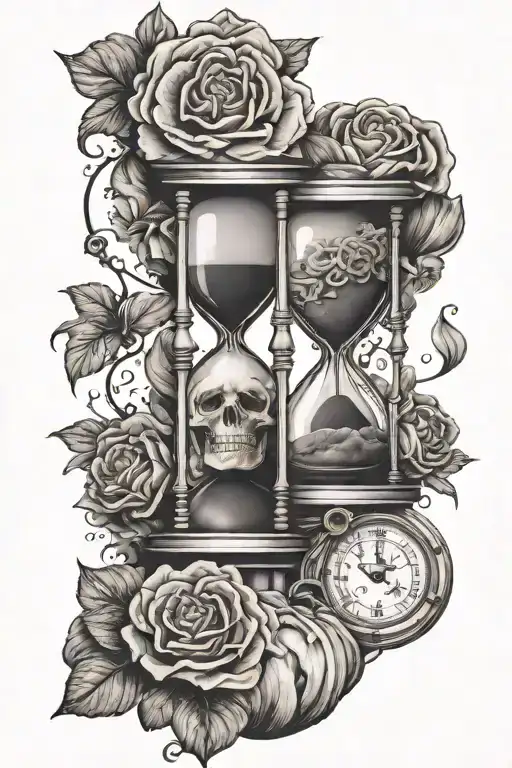 Hourglass with brain vs heart inside tattoo design idea