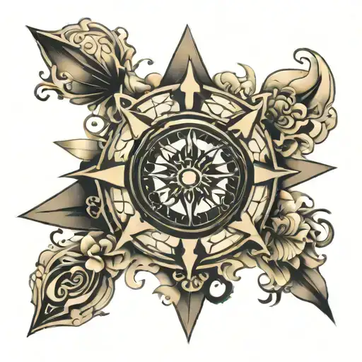 fate, compass rose with intricate details tattoo design idea