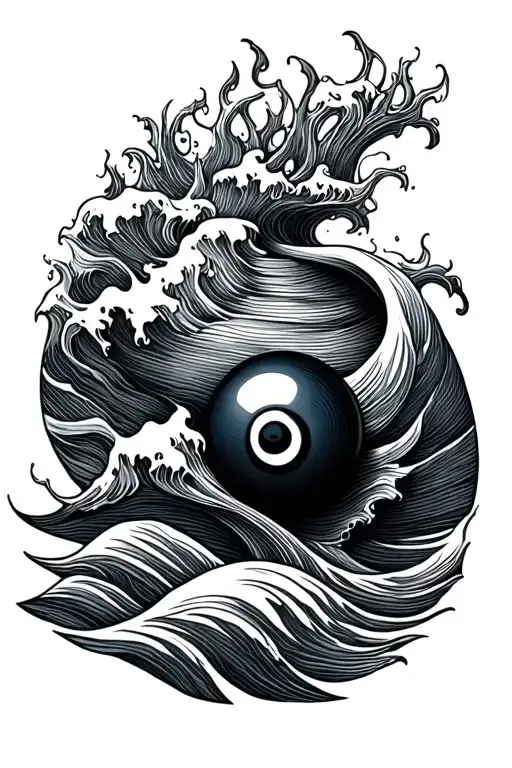 black pearl lying in waves tattoo design idea