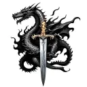 dragon wrapped around a sword with flames tattoo design idea
