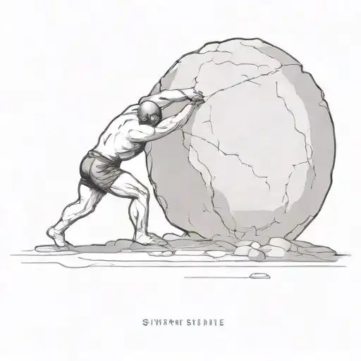 Sisyphus pushing a boulder tattoo design idea