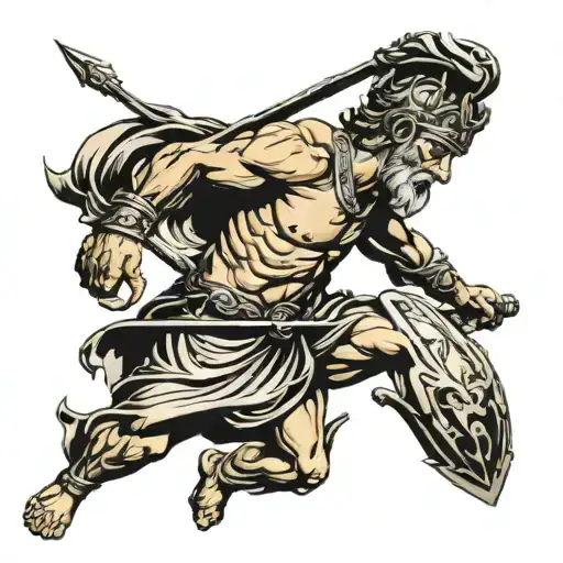 odysseus with spear going tattoo design idea