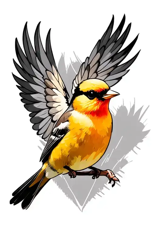 goldfinch bird with wing spread tattoo design idea