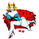 blonde devil pinup girl sitting tattoo design idea