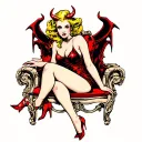 blonde devil pinup girl sitting tattoo design idea