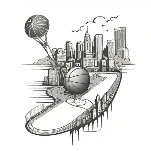 philly city buildings with basketball court in front   tattoo design idea
