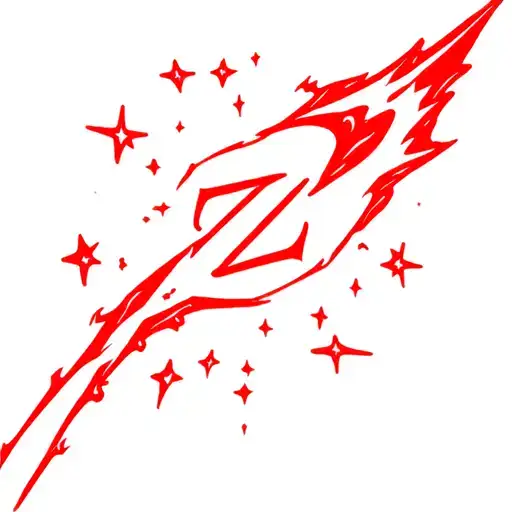 A meteor blazing with starts around it but in the center of meteor there’s a letter ZL only red color tattoo design idea